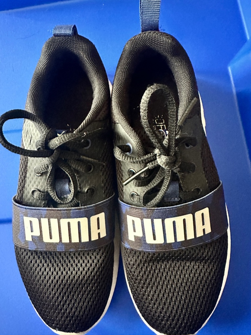 Puma Black Knit Slip-On Sneakers with Logo Strap